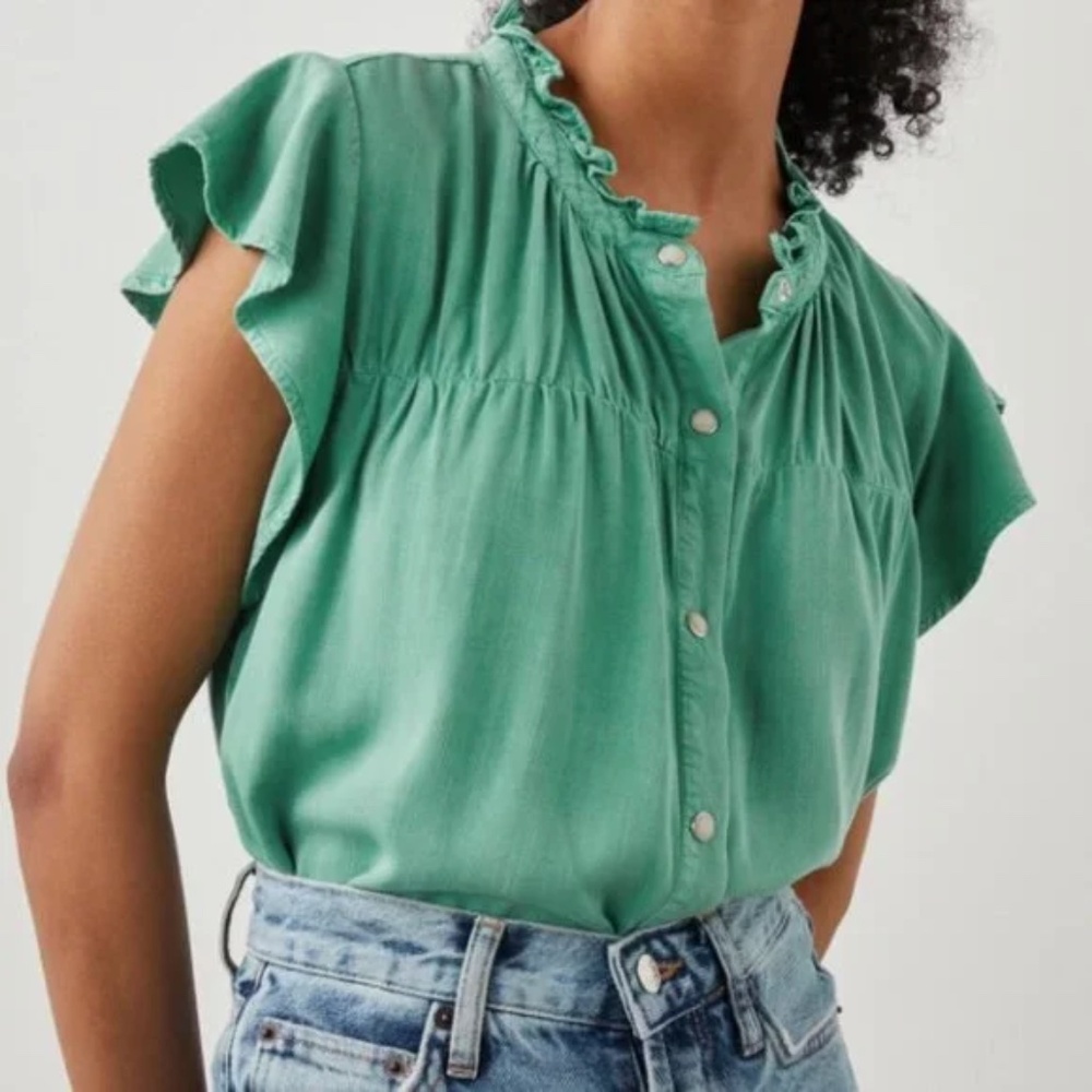 Rails Teal Ruffle Sleeve Blouse